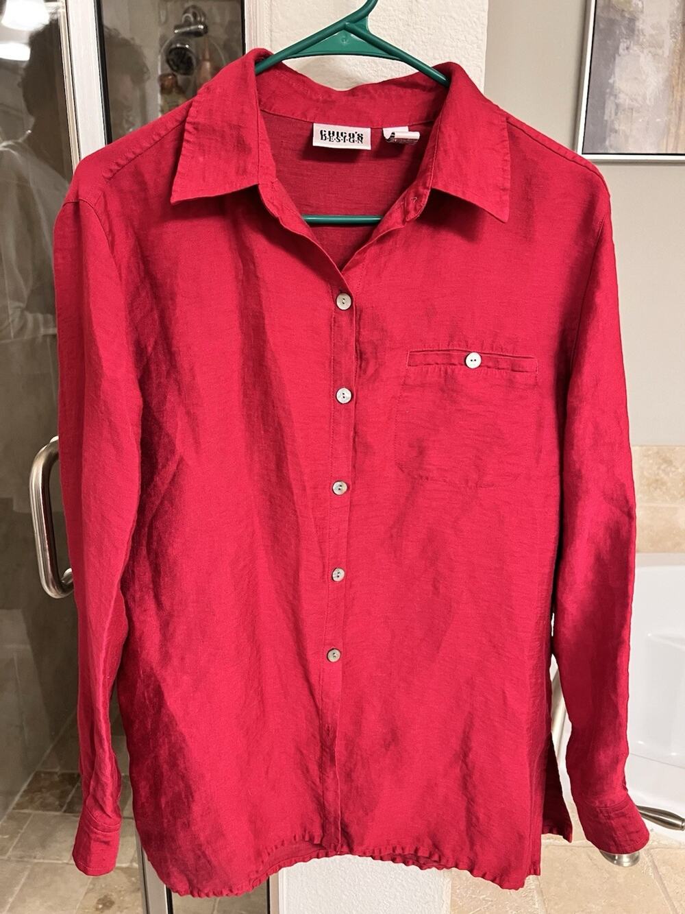 Chico’s Design Red Linen Blend Button Up Blouse Women’s Size 1 Lightweight Top